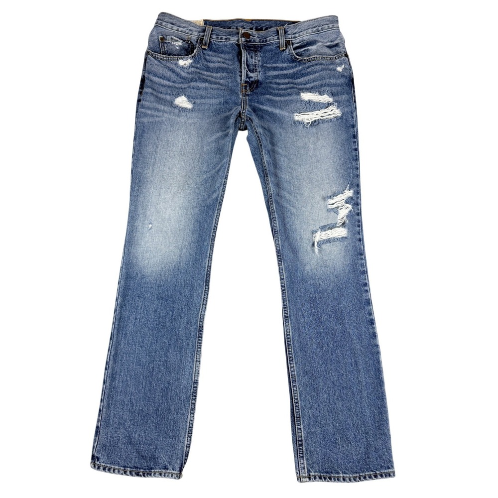 Hollister Jeans Mens 36x32 (37x32) Blue Straight Button Fly Distressed Grunge